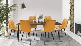 Minkšta veliūrinė kėdė PIADO geltona, dygsniuota, moderni