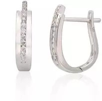 Auksiniai auskarai su brangakmeniais. Metalas: Baltas Auksas. Praba: 585°. Akmuo: Briliantai - 2.19 g. - 13 mm. - Briliantai (0,13Ct)