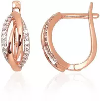 Auksiniai auskarai anglišku užsegimu, Raudonas Auksas, Cirkonai - 1.72 g. - 13 mm.