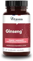 VITAVEA Tonifiant ženšenis ir vitaminai organizmo tonusui, 45 augalinės kilmės kapsulės