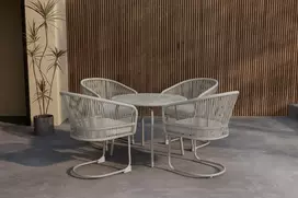 Lauko baldų komplektas Venture Design Valgomojo komplektas Tilos Apvalus Šviesiai pilkas Smėlio spalvos pintas