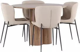 Venture Design Valgomojo stalas ir kėdžių komplektas Olivia valgomojo stalas su Modesto kėdėmis 110 cm, moka spalva ir smėlio spalvos audinys