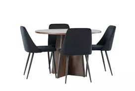 Venture Design Valgomojo komplektas Bootcut stalas ir naktinės kėdės 110 cm, moka ir juodas MDF