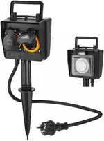 Hama lauko elektros lizdas su 2 kištukais, laikmačiu ir įžeminimo kuolu, IP44, 3680 W, 00223305