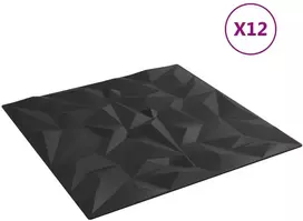 Sienų plokštės 12 vnt. 50 x 50 cm Juoda XPS Putplastis