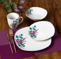 Affek Design LEA LAVENDER pietų rinkinys, 16 dalių, 370 ml puodelis / 500 ml dubuo, 17/19,5/25,5 cm
