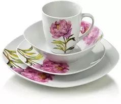 Affek Design LEA PEONY 16 dalių pietų servizas, 370 ml puodelis / 500 ml dubuo, 17/19,5/25,5 cm