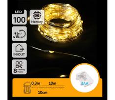 Aigostar - LED lauko  girlianda 100xLED/8 funkcijų 3xAA 10,3m IP44 šiltai balta