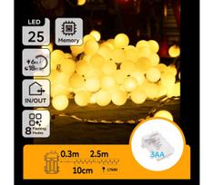 Aigostar - LED Lauko  girlianda 25xLED/3xAA/8 funkcijų 2,8 m IP44 šiltai balta