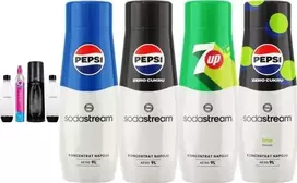 „Sodastream Terra“ gazuotuvas + 2 buteliai + dujos, juodos spalvos + „Pepsi“, „Pepsi Zero“, „Pepsi Lime“, „7Up“ sirupas