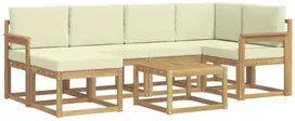 Lauko sofos komplektas 7 vnt. 6 vietos Balta ir kreminė