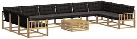 Lauko sofos komplektas 11 vnt. 10 vietos Balta ir juoda