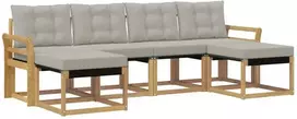 Lauko sofos komplektas 6 vnt. 6 vietos Balta ir šviesiai pilka