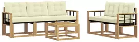 Lauko sofos komplektas 6 vnt. 5 vietos Balta ir kreminė