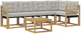 Lauko sofos komplektas 6 vnt. 5 vietos Balta ir šviesiai pilka