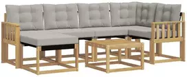 Lauko sofos komplektas 7 vnt. Balta ir šviesiai pilka