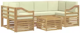 Lauko baldų komplektas Lauko sofos komplektas 7 vnt. 6 vietos Balta ir kreminė