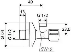 Ventilis Schell, kampinis, vandentiekiui, 1/2 colio - išorinis sriegis