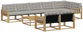 Lauko sofos komplektas 9 vnt. Balta ir šviesiai pilka