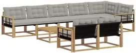 Lauko sofos komplektas 9 vnt. 8 vietos Balta ir šviesiai pilka