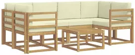 Lauko sofos komplektas 7 vnt. 6 vietos Balta ir kreminė