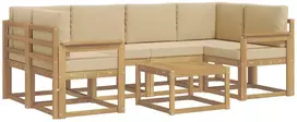 Lauko baldų komplektas Lauko sofos komplektas 7 vnt. 6 vietos Balta ir kreminė