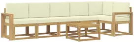Lauko sofos komplektas 7 vnt. 6 vietos Balta ir kreminė