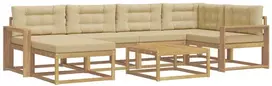 Lauko sofos komplektas 7 vnt. 6 vietos Balta ir kreminė