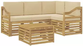 Lauko sofos komplektas 5 vnt. Balta ir kreminė Poliesteris
