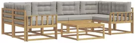Lauko sofos komplektas 5 vnt. 6 vietos Balta ir šviesiai pilka