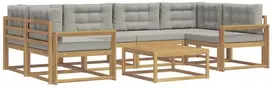 Lauko sofos komplektas 5 vnt. 6 vietos Balta ir šviesiai pilka