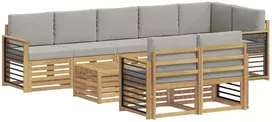 Lauko sofos komplektas 9 vnt. 8 vietos Balta ir šviesiai pilka