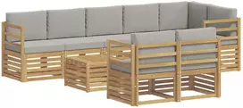 Lauko sofos komplektas 9 vnt. 8 vietos Balta ir šviesiai pilka
