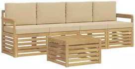 Lauko baldų komplektas Lauko sofos komplektas 5 vnt. 4 vietos Balta ir kreminė