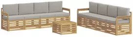 Lauko baldų komplektas Lauko sofos komplektas 9 vnt. 8 vietos Balta ir šviesiai pilka