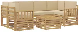 Lauko sofos komplektas 7 vnt. 6 vietos Balta ir kreminė