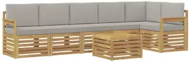 Lauko baldų komplektas Lauko sofos komplektas 7 vnt. 6 vietos Balta ir šviesiai pilka