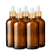 Rudas 100 ml stiklinis butelis su auksine aliuminine pipete, 5 vnt. rinkinys