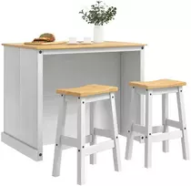 Virtuvės salos komplektas 3 vnt. Balta ir medaus vašku