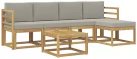 Lauko sofos komplektas 6 vnt. 5 vietos Balta ir šviesiai pilka