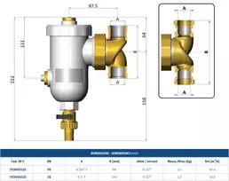 Mut Meccanica Magnetinis šildymo sistemos filtras 1" / 1" KVS 10,6 montavimas tiesiai