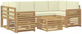 Lauko sofos komplektas 7 vnt. 6 vietos Balta ir kreminė