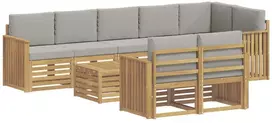 Lauko baldų komplektas Lauko sofos komplektas 9 vnt. 8 vietos Balta ir šviesiai pilka