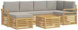Lauko sofos komplektas 7 vnt. 5 vietos Balta ir šviesiai pilka