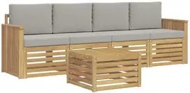 Lauko baldų komplektas Lauko sofos komplektas 5 vnt. 4 vietos Balta ir šviesiai pilka