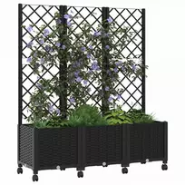 Sodo vazonas su treliu ir ratais Juoda 120 x 40 x 146 cm PP