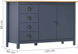 Šoninė spintelė Hill, pilka, 130x40x80cm, pušies masyvas