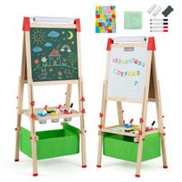 Reguliuojamo aukščio dvipusis vaikų molbertas 44x40x102-126 cm natūralus/mėlynas/žalias/rožinis