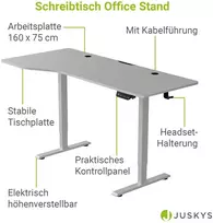 Juskys Aukščio reguliuojamas stalas Homestar Office Stand 160x75 cm baltas