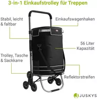 Juskys Pirkinių vežimėlis su laiptų kopikliu 56 L juodas